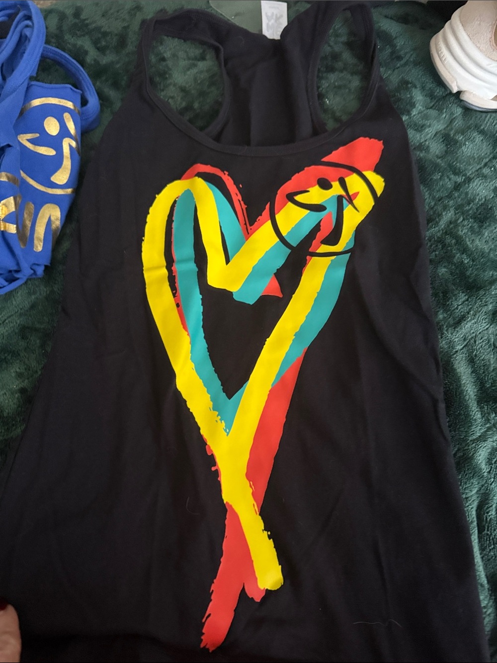 Black Racerback Tank with Multicolor Heart Graphic